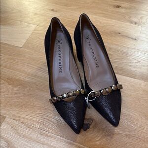 Sophisticated Prosperine Brown Leather Heels with Gold Accent